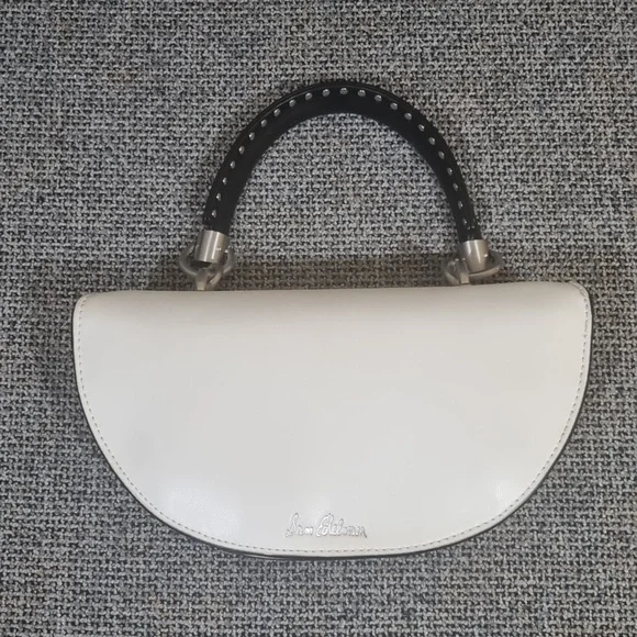Sam Edelman Dinah Half Moon Handheld/Crossbody Small Bag White w/Silver Hardware - Picture 14 of 16